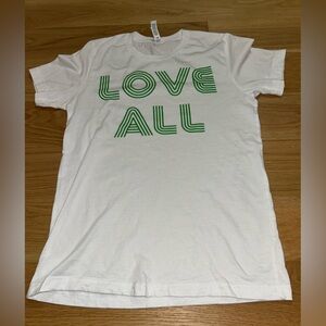 LOVE ALL White Tennis Theme Tee Shirt T Shirt Small S Bella Canvas